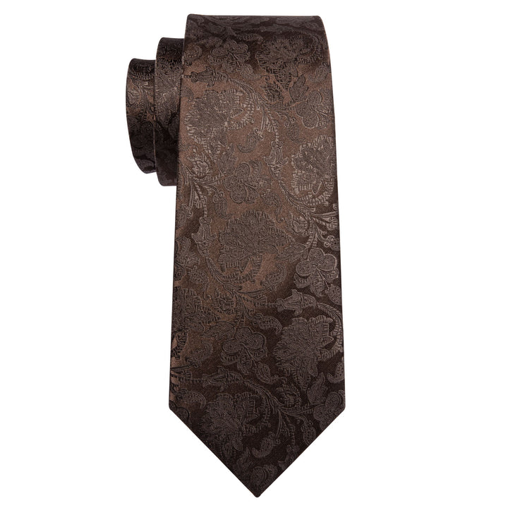 Extra Long Tie Black Brown Floral Silk 63 Inches Necktie