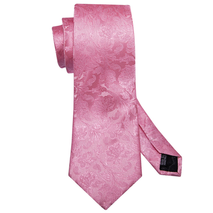 Pink Floral Silk 63 Inches Extra Long Tie Pocket Square Cufflinks Set