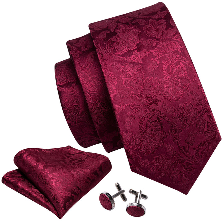 Red Tie 63 Inches Extra Long Silk Floral Burgundy Tie