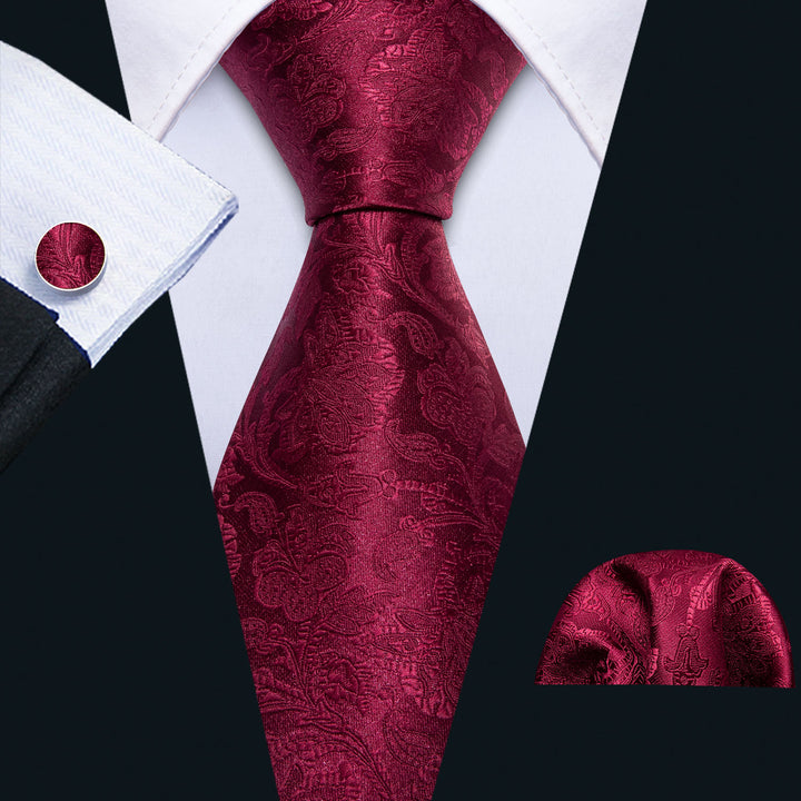 Red Tie 63 Inches Extra Long Silk Floral Burgundy Tie