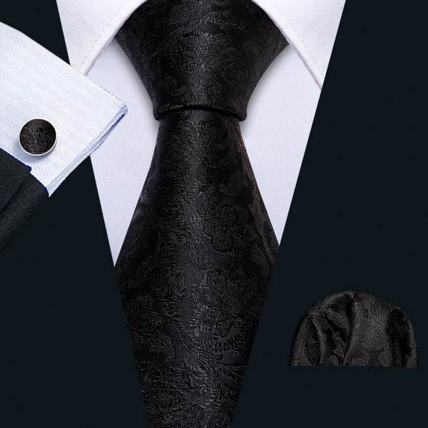 Dark Floral Men's Silk 63 Inches Extra Long Tie Handkerchief Cufflinks Set