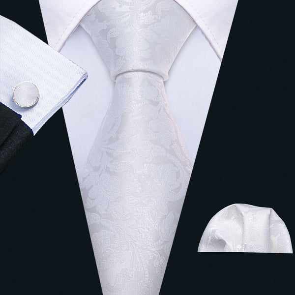 Ties2you White Floral Silk Tie 63 Inches Extra Long Tie Handkerchief Cufflinks Set For Men