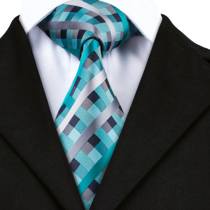 mens silk plaid sliver grey blue tie suits