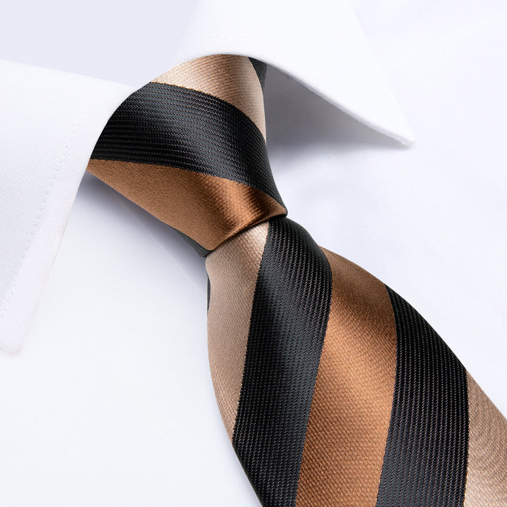 Silver Brown Black Striped Silk mens tie for navy suit