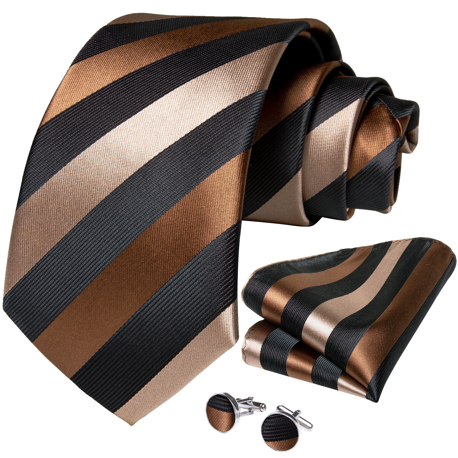 Mens Black & Silver Houndstooth Checkered Neck Tie, Pocket Square, Cuff Links And Tie Clip Set