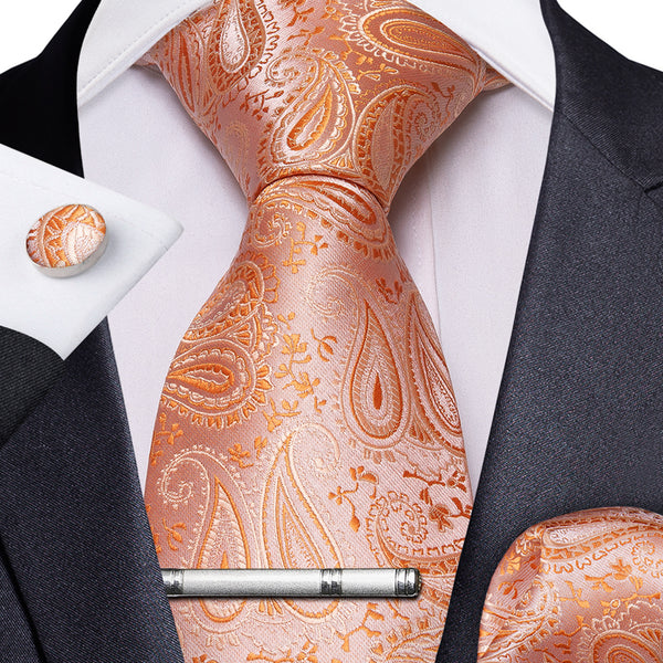 High Quality & Affordable Men's Paisley pink orange Tie with mens tie clip, 100% Silk Tie and Discount Cheap Necktie,Free shipping. Men's fashion tie set. Best selling. More popular ties.