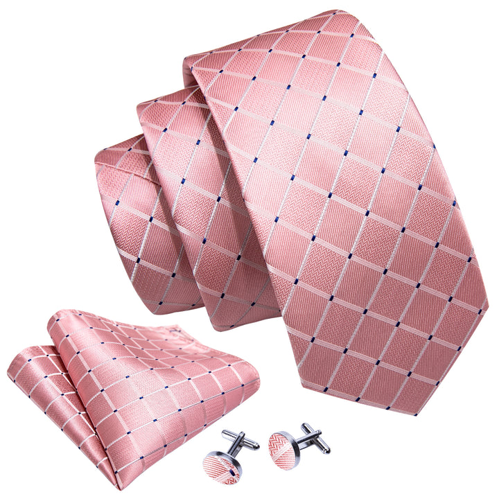light pink plaid mens silk tie hanky cufflinks set