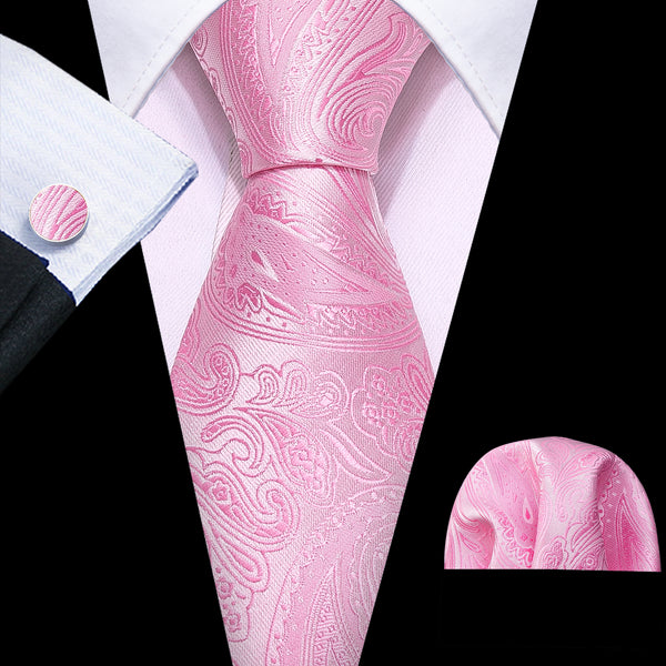 Light Pink Paisley Men's Tie Pocket Square Cufflinks Set