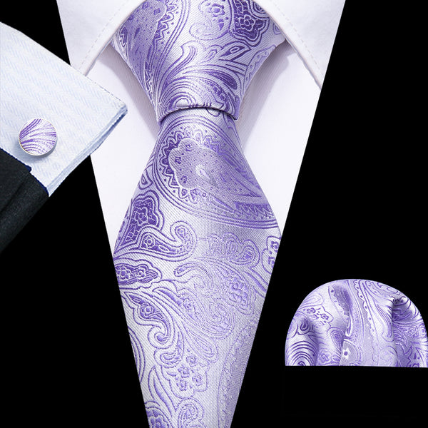 New Purple Paisley Mens Tie Pocket Square Cufflinks Set