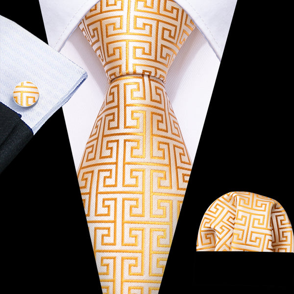Light Orange Novelty Men's Tie Pocket Square Cufflinks Set