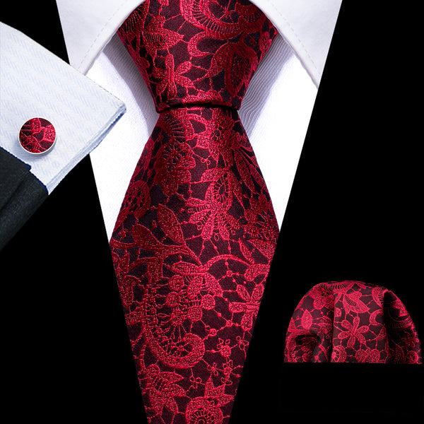 Dark Red Paisley Men's Tie Pocket Square Cufflinks Set