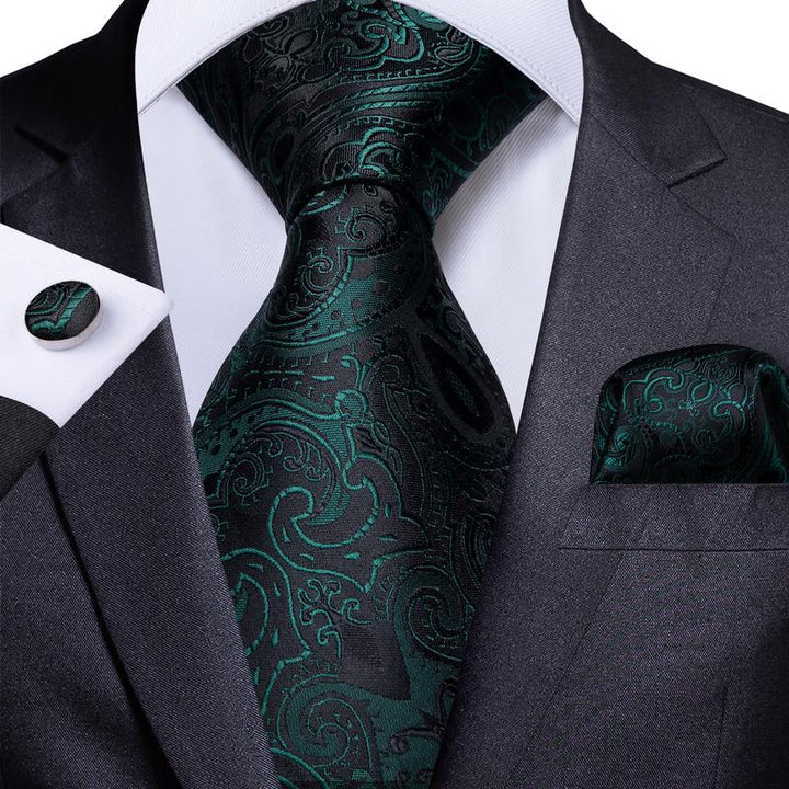 mens silk paisley green and black tie