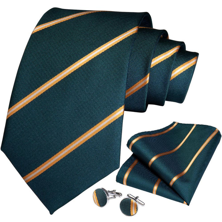Green Striped silk mens olive tie