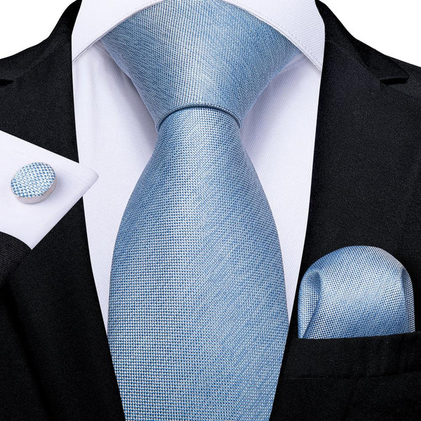 Light Blue Solid Tie Pocket Square Cufflinks Set 8cm