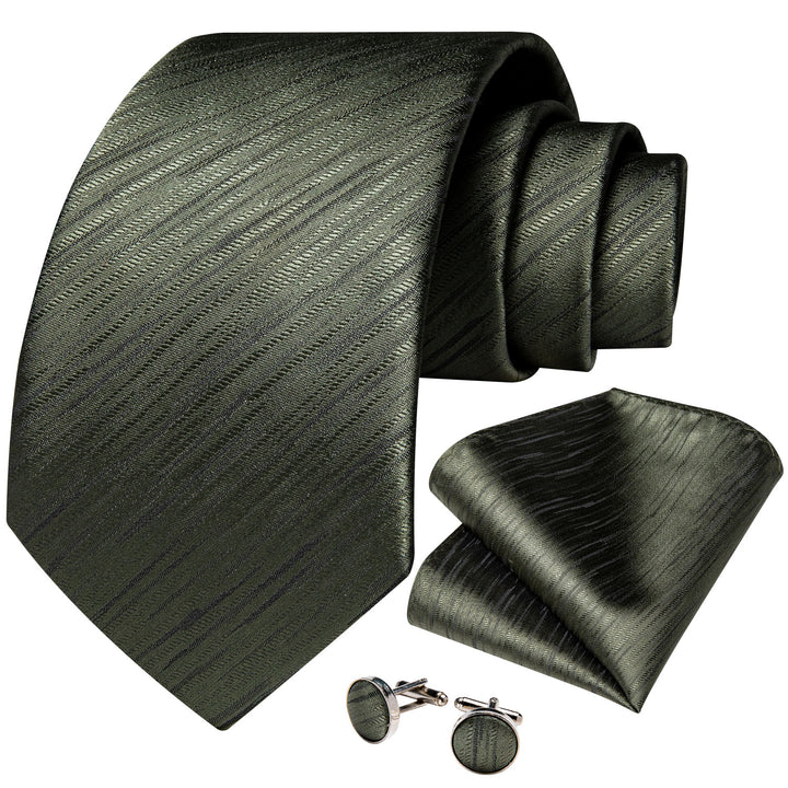 mens silk deep green striped tie handkerchief cufflinks set with tie ring