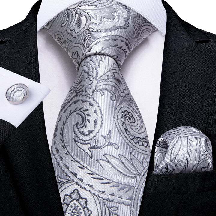 coin grey floral suit tie hanky cufflinks set