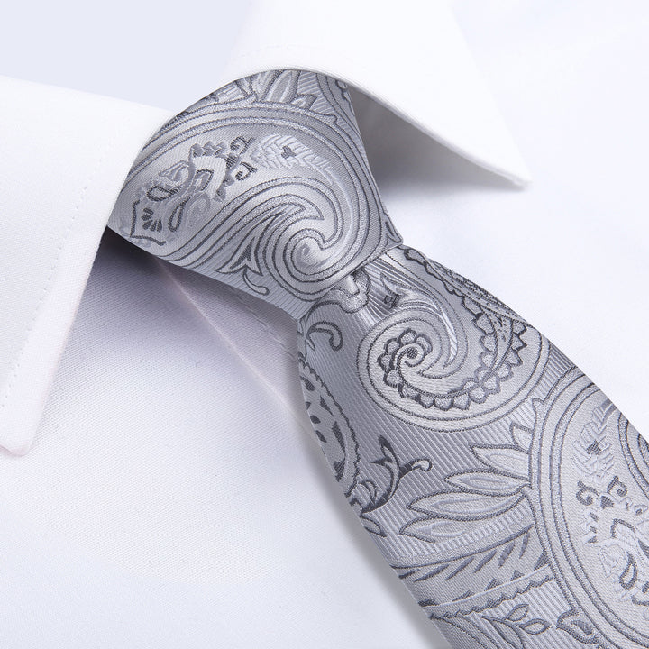 coin grey floral suit tie hanky cufflinks set
