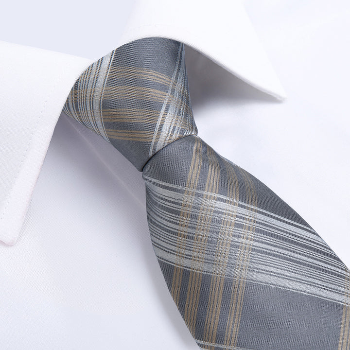 grey yellow white striped mens silk tie for mens suit jacket