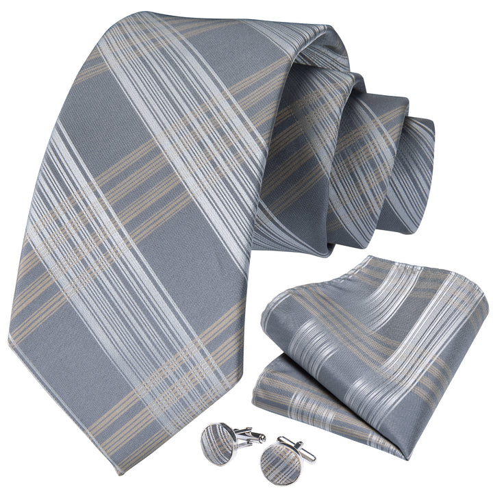 grey yellow white striped mens silk tie for mens suit jacket