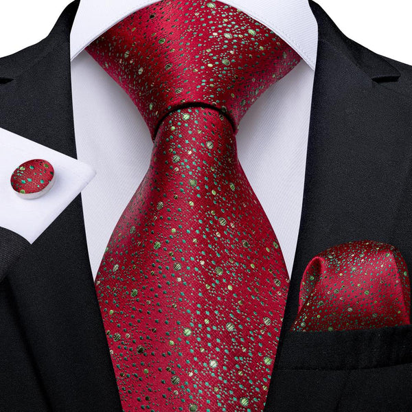 Christmas Red Green Polka Dot Men's Necktie Pocket Square Cufflinks Set