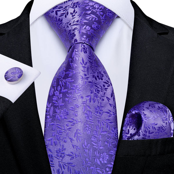 Ties2you Purple Tie Lavender Floral Men's Necktie Pocket Square Cufflinks Set