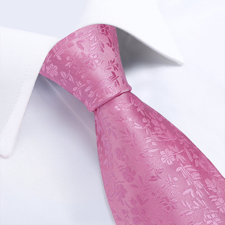 new arrival mens silk pink floral tie hanky cufflinks set
