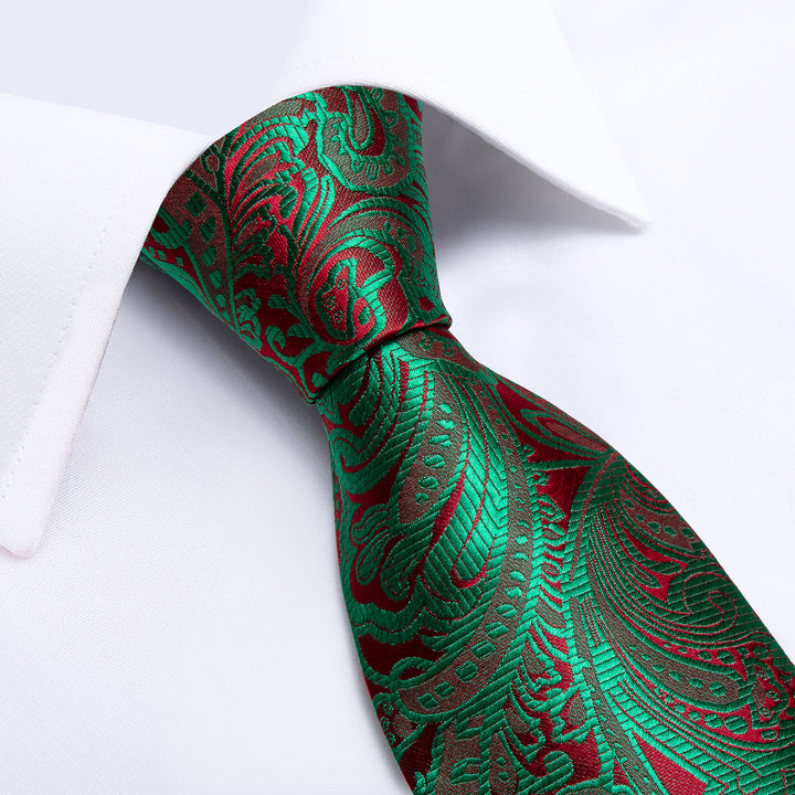silk mens floral red forest green tie