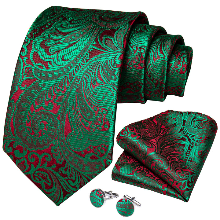 green floral tie and pocket square set