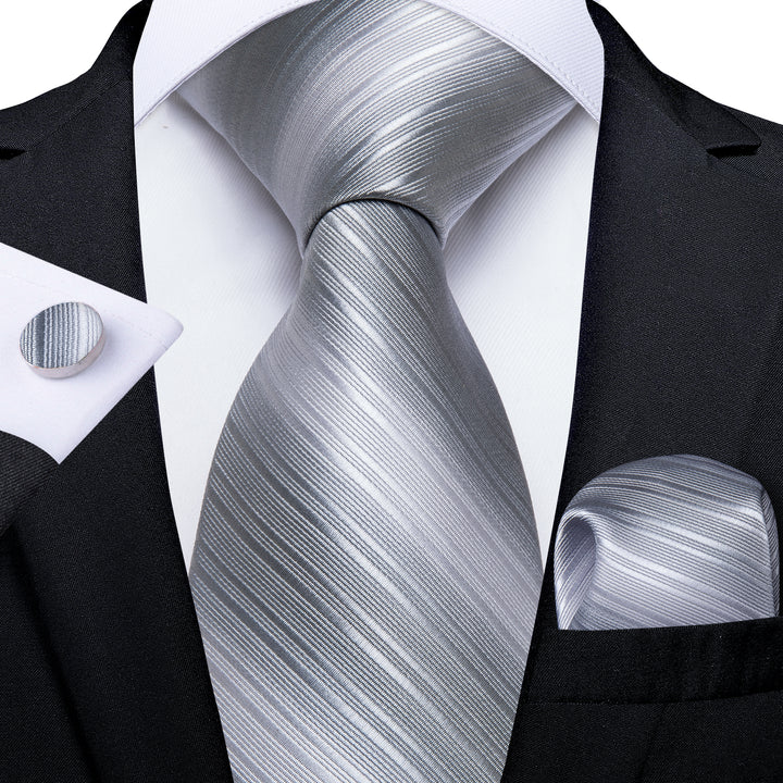 Silver gray gradient stripes tie for black suit