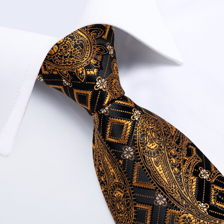Black Golden Geometry Paisley silk cheap mens ties