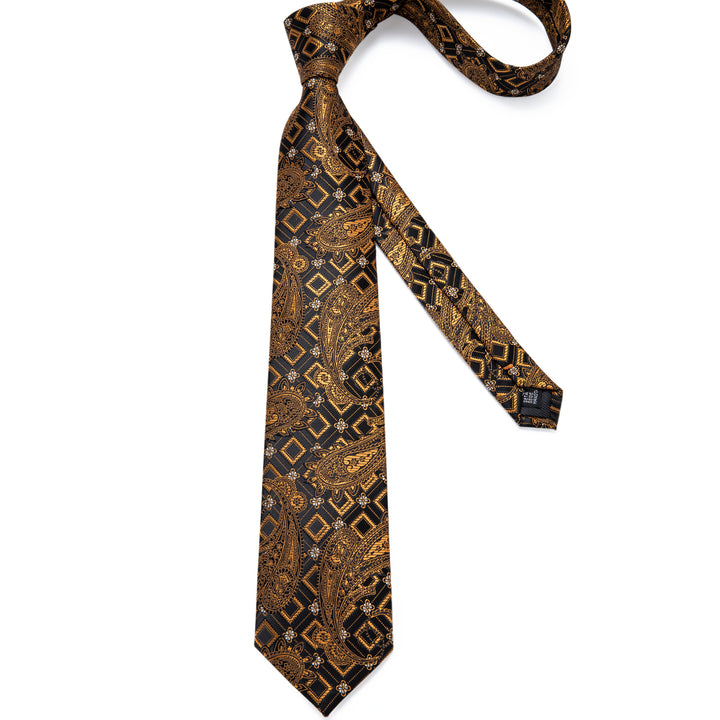 black gold paisley mens silk tie and pocket square set