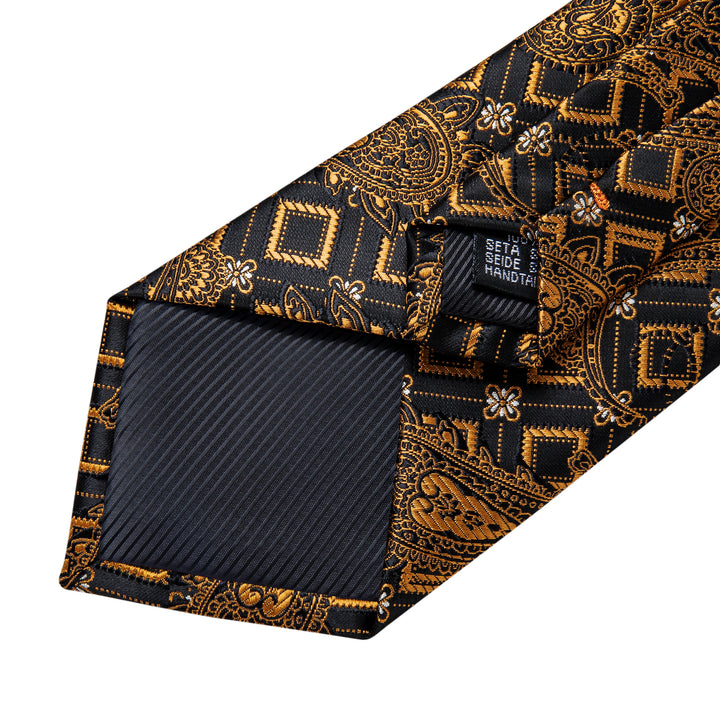 black gold paisley mens silk business boss tie