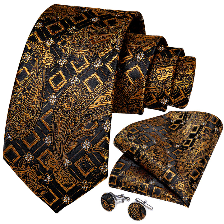 gold black paisley mens silk tie