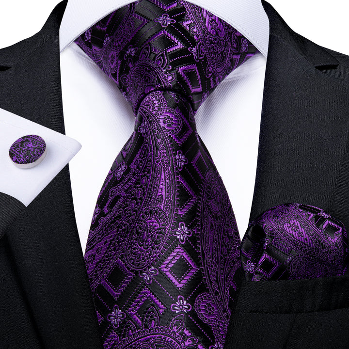 Black Purple Paisley Men's silk best tie for navy suit and black suit
