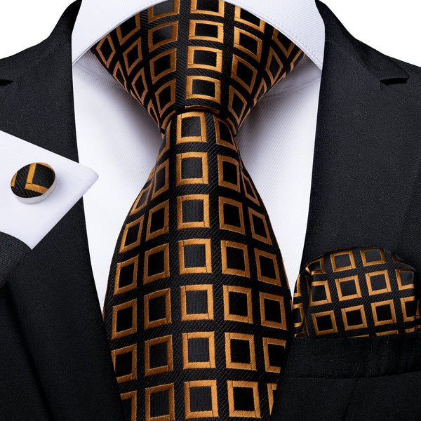silk plaid gold mens black tie