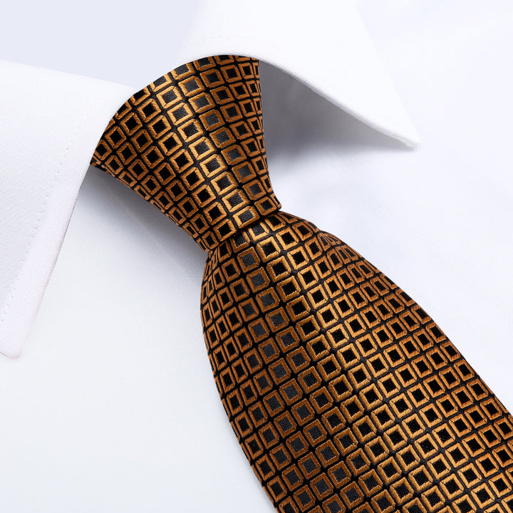 black gold plaid mens tie set