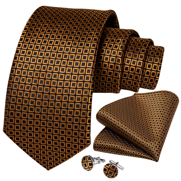 black gold plaid mens tie set