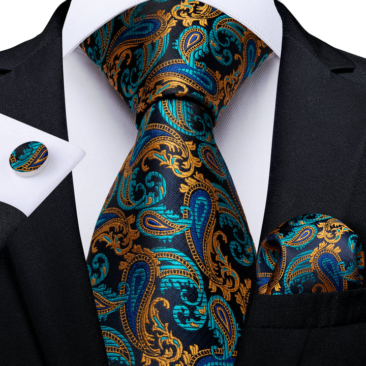 Navy Blue Golden Paisley Men's Tie for office shirts