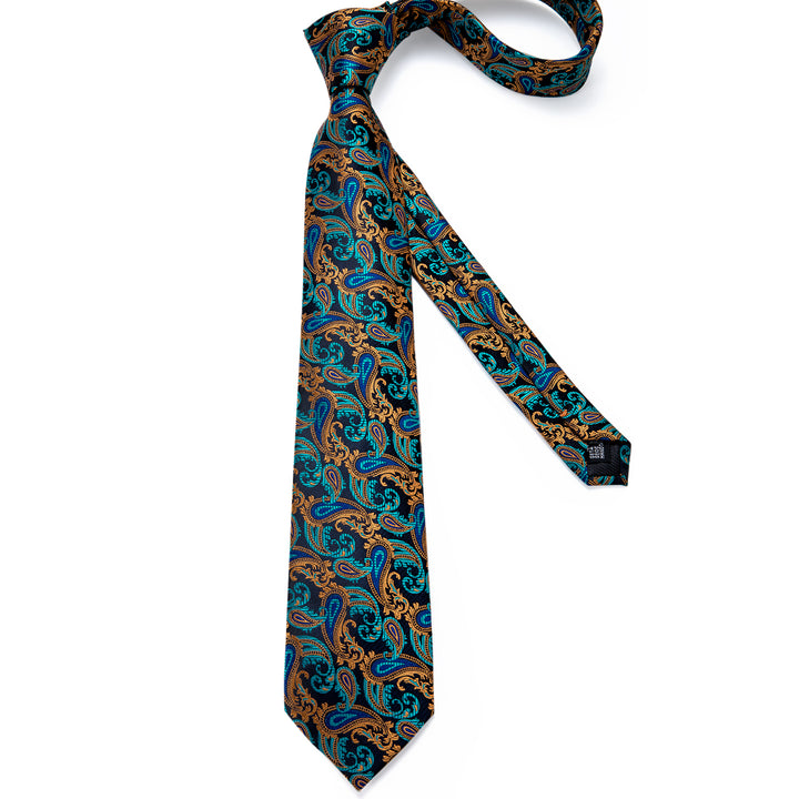 gold blue paisley tie cufflink set