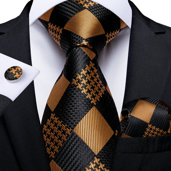 black gold plaid mens silk tie 