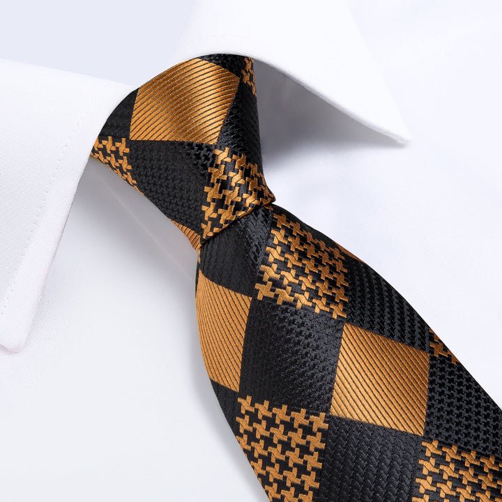 black gold plaid silk mens tie