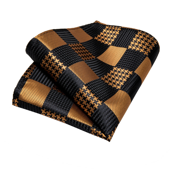 black gold plaid silk mens pocket square