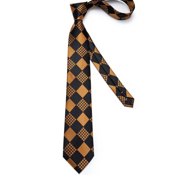 black gold plaid silk mens  neck tie