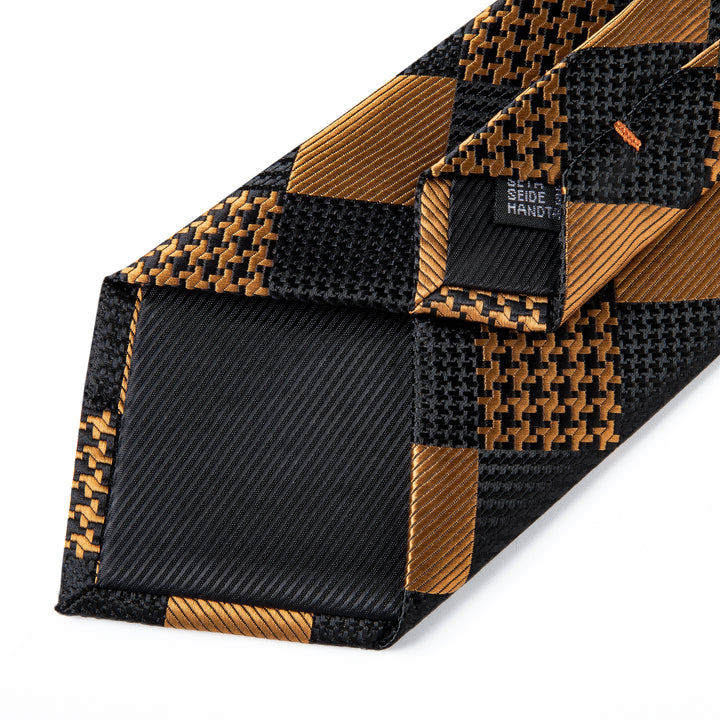 black gold plaid silk mens tie