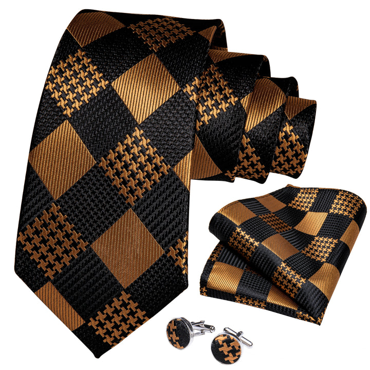 black gold plaid silk mens necktie