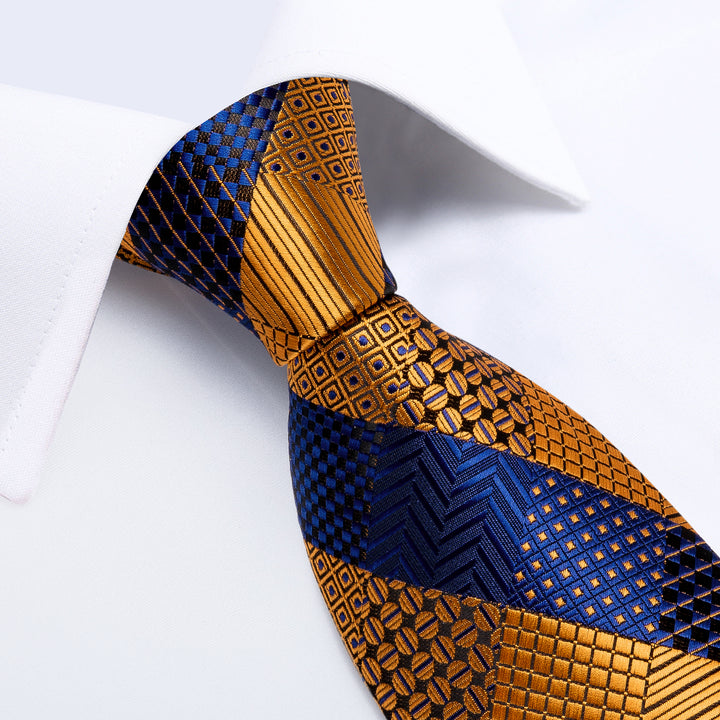 Blue Golden Striped Men's silk tie for suit