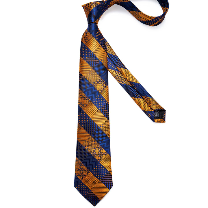  Blue Golden plaid Men's silk neck ties