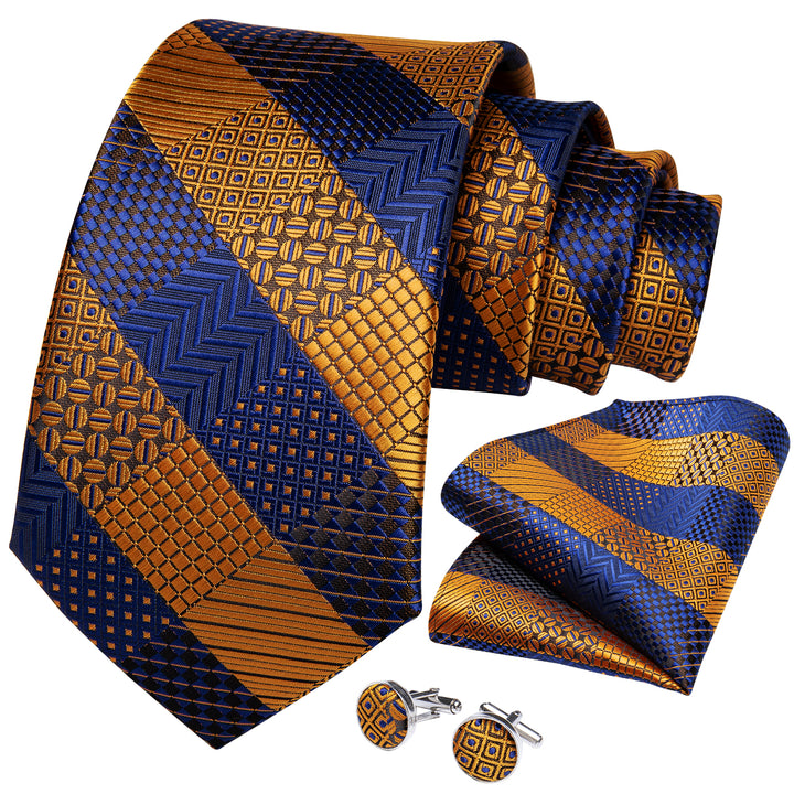 Blue Golden Striped silk mens neck tie
