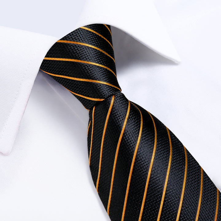 golden Tie black Brown Striped Men's Necktie 