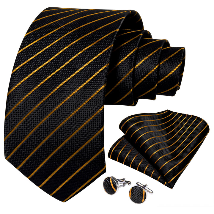 mens silk striped black gold color tie